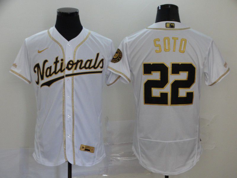 Men Washington Nationals #22 Soto White Retro gold character Nike Elite MLB Jerseys